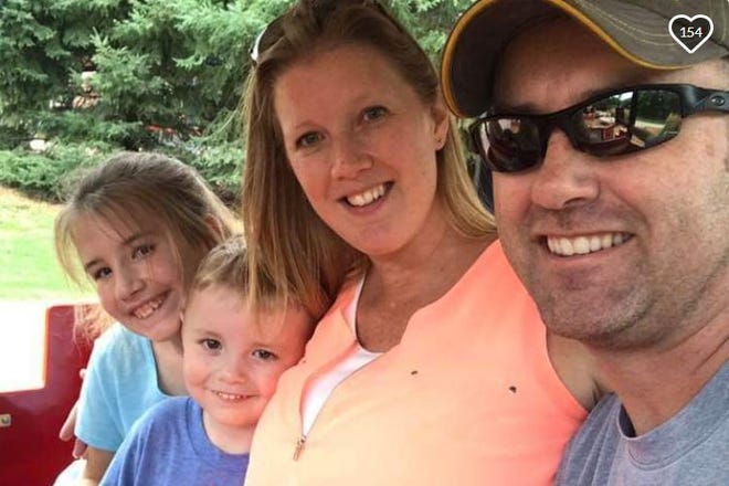 Donations are being sought for Ryan Peskey (right) and his two children after the death of Ryan's wife, Melissa (center). Missouri authorities are investigating Melissa's death as a homicide.