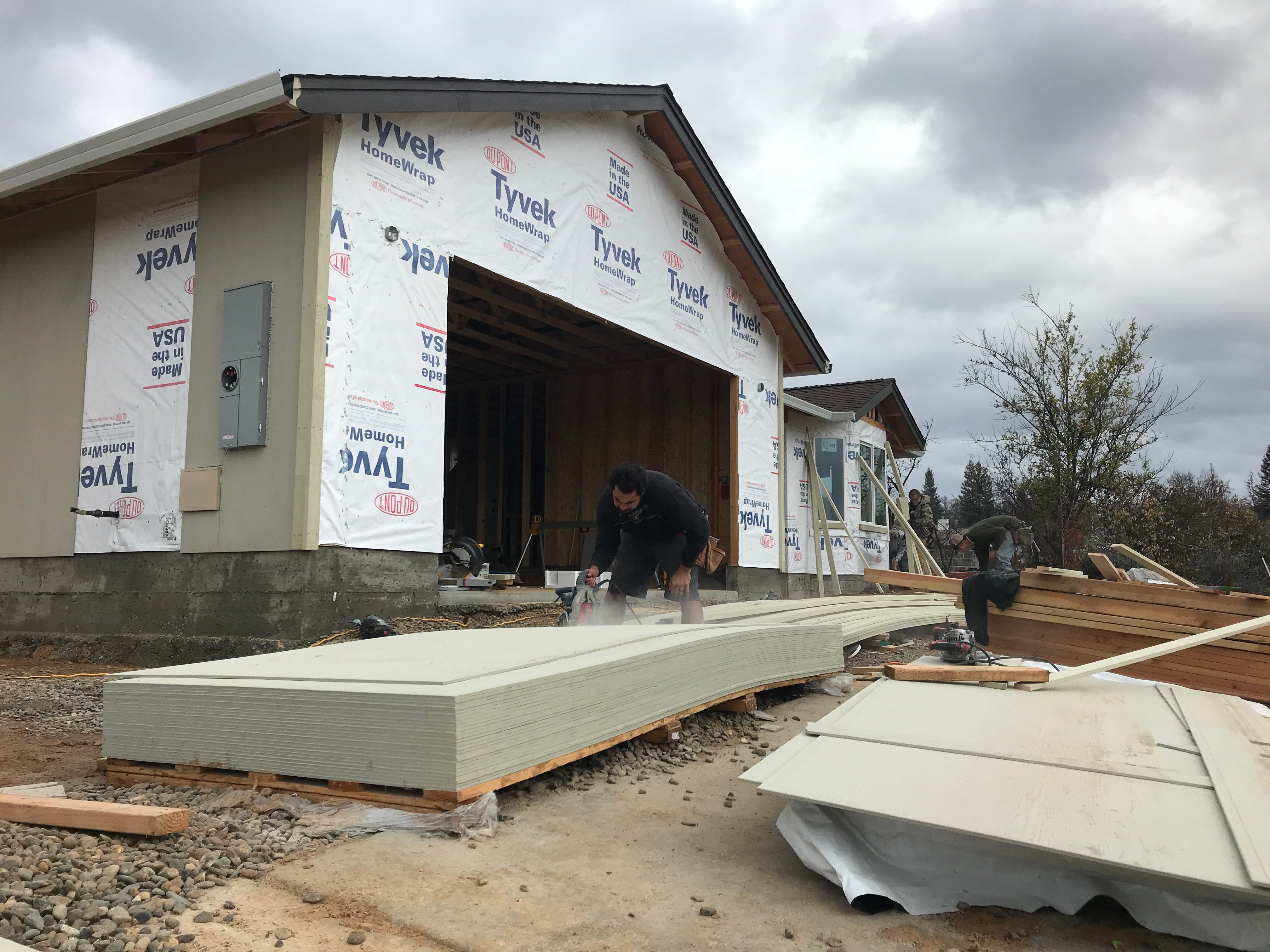 Crews with BHCC Inc. work on Dec. 19, 2018, rebuilding a River Ridge Terrace home that was destroyed by the Carr Fire.