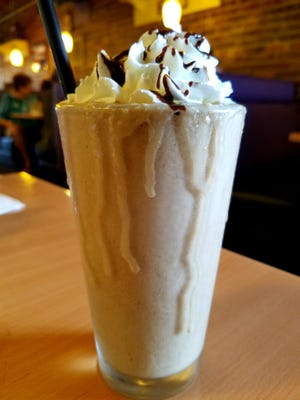 Berry Fresh Cafe's chocolate peanut butter banana smoothie made with low-fat yogurt.