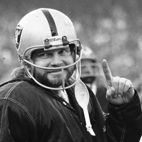 Ken Stabler celebrates the Raiders' win in the 197