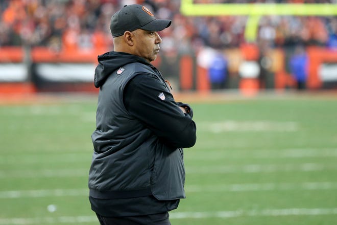 Cincinnati Bengals head coach Marvin Lewis watches the game in the final moments of the fourth quarter of a Week 16 NFL football game, Sunday, Dec. 23, 2018, at FirstEnergy Stadium in Cleveland. The Cleveland Browns won 26-18. 