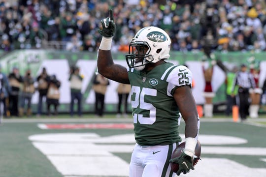 Former Ragin' Cajuns running back Elijah McGuire celebrates a 2018 touchdown run for the New York Jets against Green Bay. The Vandebilt Catholic High product from Houma is with Kansas City now.