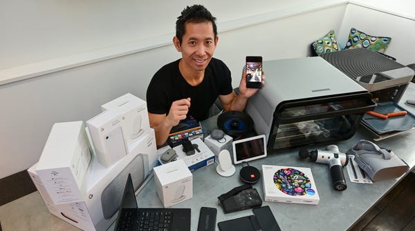 Peter Phan, tech investor, with some of his...