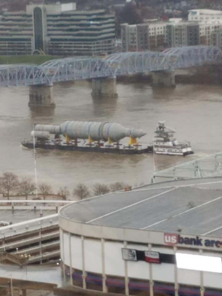 Oversized equipment on a barge in Cincinnati is for mega project near Pittsburgh