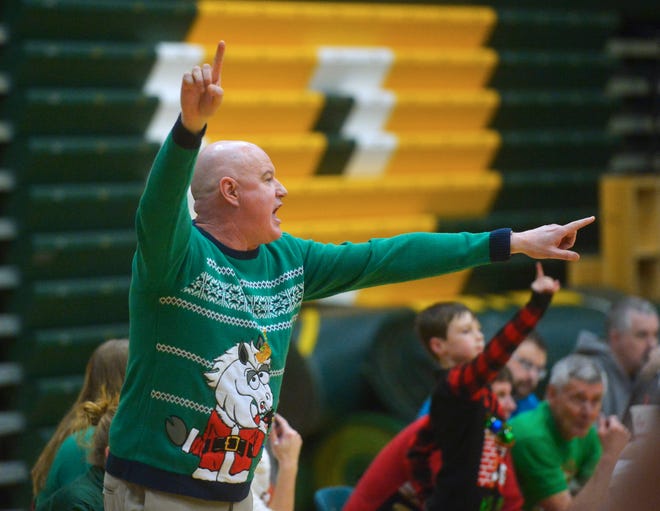 CMR Girls Basketball Coach Brian Crosby calls out a play during their game against Missoula Big Sky on Thursday evening in the CMR Fieldhouse.