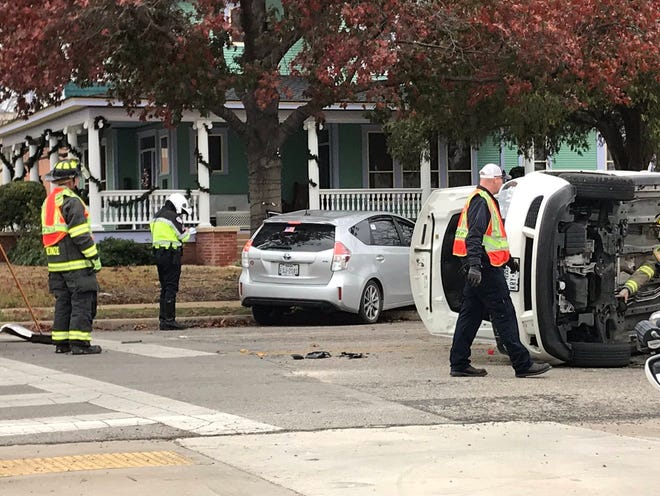 A vehicle rolled over on its side after a crash on Washington and Beauregard Friday, Dec. 28, 2018.