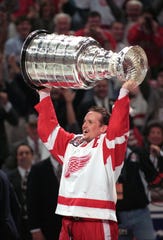 Steve Yzerman lifted the Stanley Cup after the Red Wings defeated the Philadelphia Flyers on June 7, 1997 at the Joe Louis Arena.  