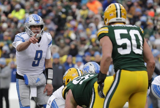 Detroit Lions quarterback Matthew Stafford (9) runs the offense against the Green Bay Packers Sunday, December 30, 2018, at Lambeau Field in Green Bay, Wis. 
Dan Powers/USA TODAY NETWORK-Wisconsin