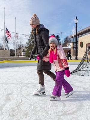 Five-year-old Nadia Weltzin and her mom Tanya of Sussex take a spin around the Sussex Civic Center ice rink on Sunday, Dec. 30, 2018. An outdoor ice rink was recently approved for the 2021 winter season in the village of Hartland.