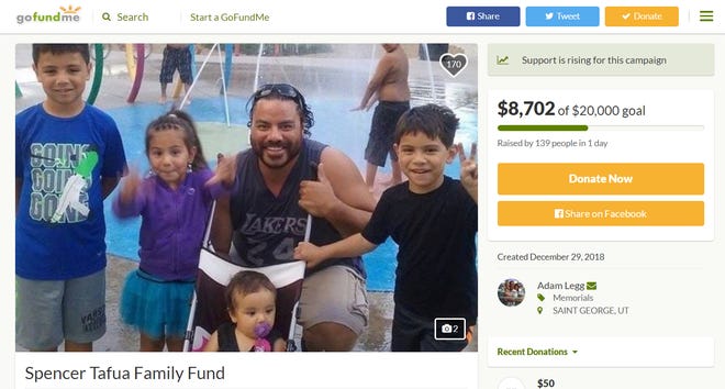 Spencer Tafua, who was killed in a bar shooting at the One and Only in St. George Saturday, is pictured with his children in this screenshot from his family's GoFundMe campaign.