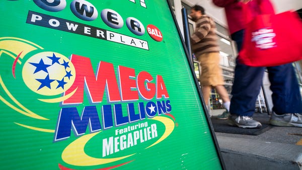 An advertisement for Mega Millions, a 44-state...