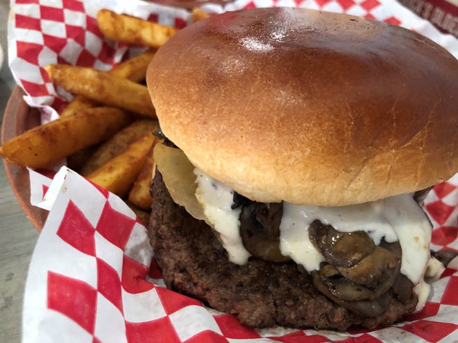 "Island Bleus" burger from Marco Island Brewery.