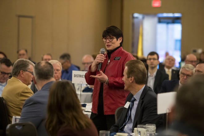 Rep. Sue Peterson, District 13, speaks at the Chamber of Commerce legislative breakfast, Thursday, Jan. 3, 2019 at the Best Western Plus Ramkota Hotel in Sioux Falls, S.D. 