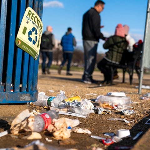 Trash pictured the ground at the National Mall in 