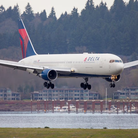 A Delta Air Lines Boeing 767-300 lands at Portland