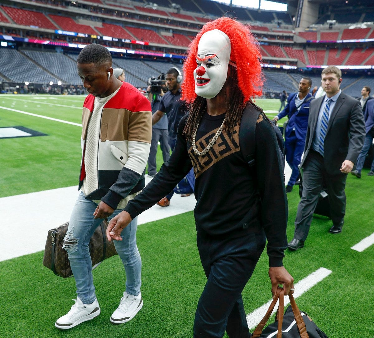 Colts wide receiver T.Y. Hilton arrives to playoff game vs. Texans wearing clown mask