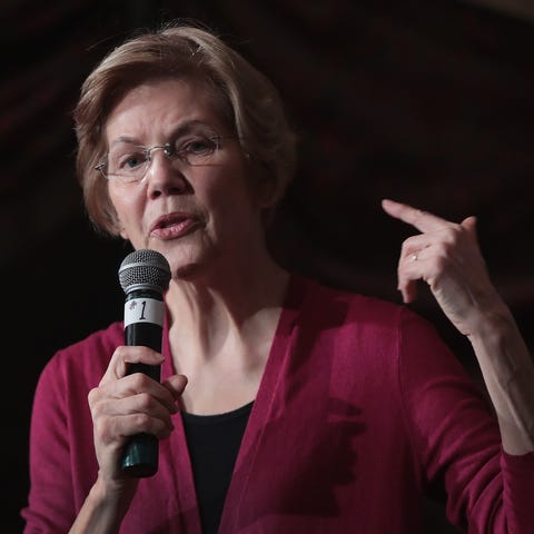 Sen. Elizabeth Warren (D-MA) speaks to guests...