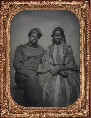 “Untitled (Solider and Companion),” around 1861–65, Unknown Photographer,” tintype. Detroit Institute of Arts
