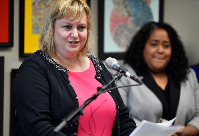 Davidson County Juvenile Court Administrator Kathy Sinback reads a statement from Cyntoia Brown at a news conference Jan. 7, 2019, in Nashville after Gov. Bill Haslam granted full clemency to Brown. Sinback was Brown's first public defender and became her friend.
