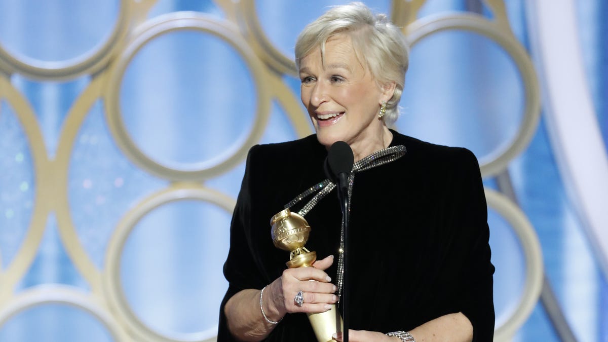 A shocked Glenn Close had the crowd on its feet for her rousing best-actress speech at Sunday's Golden Globes.