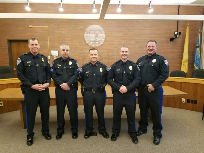 Five officers were recently promoted in the South Brunswick Police Department. The newly promoted officers are Capt. Ron Seaman, Lt. Roger Tuohy, Lt. Jeffrey Russo, Sgt. Eric Tighelaar and Sgt. Dennis Yuhasz