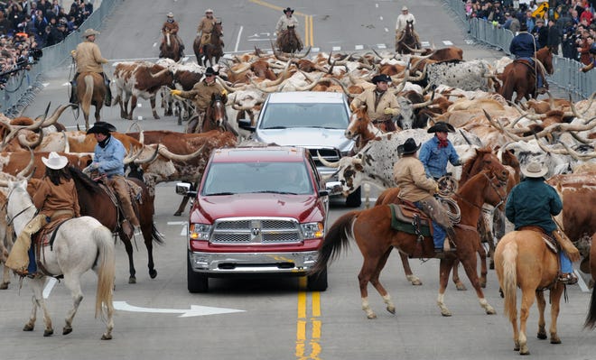 An auto show highlight: the 2008 show, when a cattle drive featuring cowboys on horseback and a few randy longhorn steers ushered the '09 Dodge Ram pickup down Washington Boulevard to Cobo Center.
