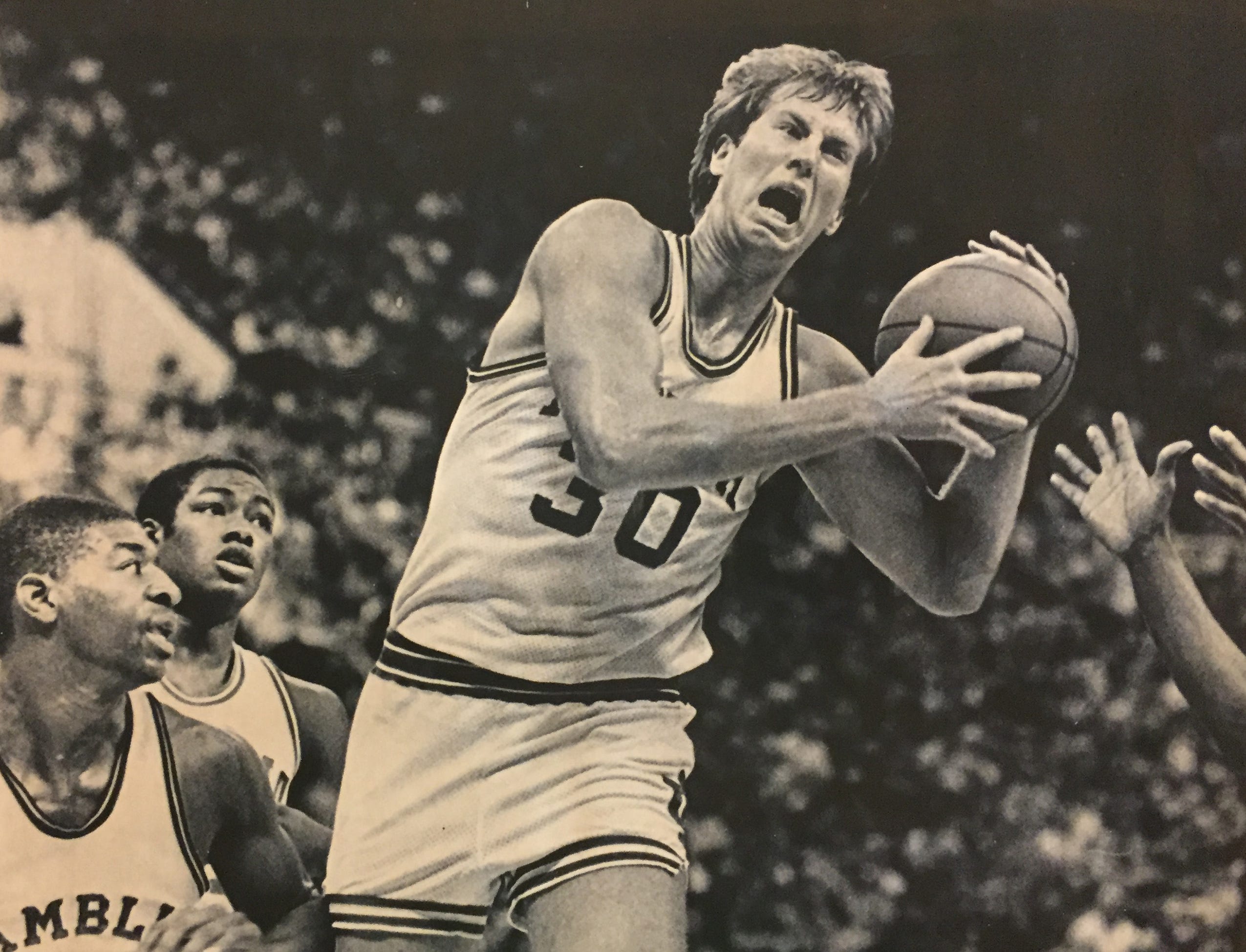 IU's Ted Kitchel knocks down the rebound against Grambling at the Indiana Classic, December 29, 1982.
