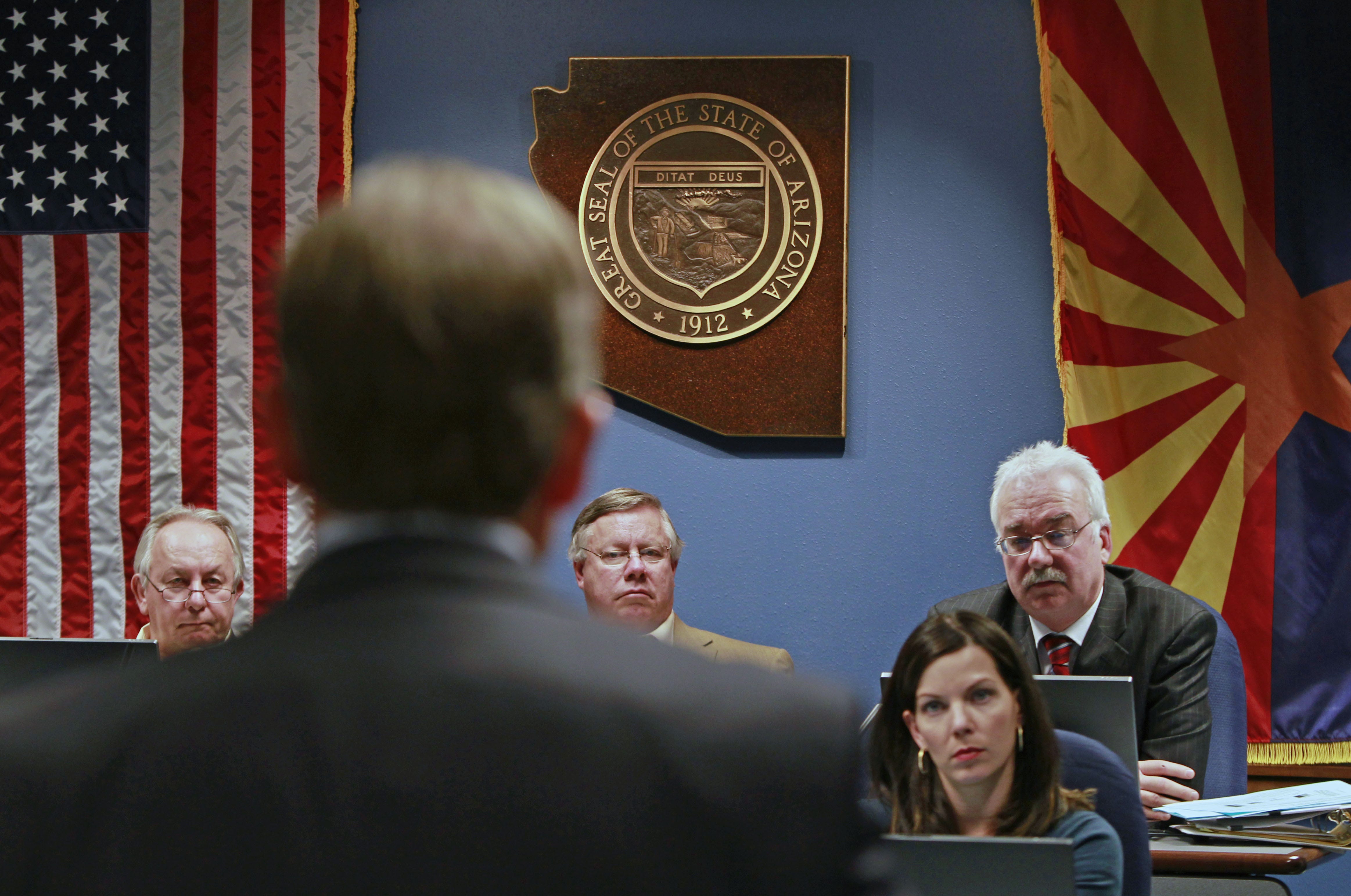 ASU President Michael Crow gives testimony about budget cuts in front of the Arizona House of Representatives' Appropriations committee in 2011.