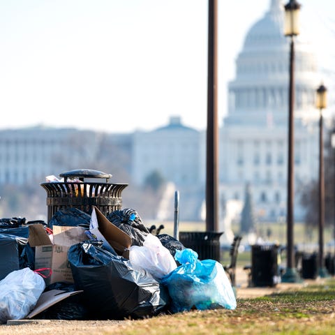 Trash on the National Mall in Washington on the...