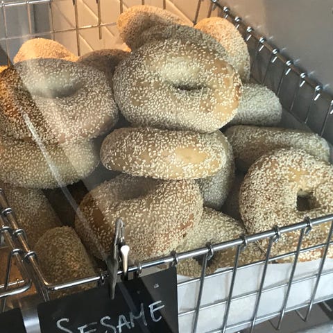 The bagels are made in true New York style, first...