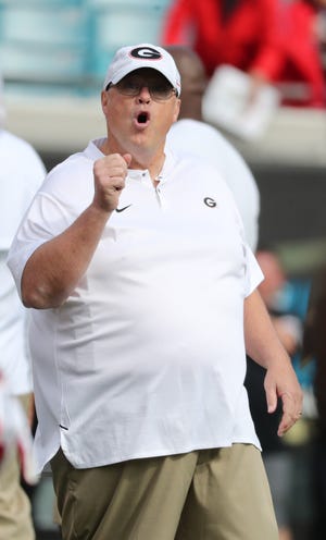 Oct 27, 2018; Jacksonville, FL, USA; Georgia Bulldogs offensive coordinator Jim Chaney prior to the game at TIAA Bank Field. Mandatory Credit: Kim Klement-USA TODAY Sports