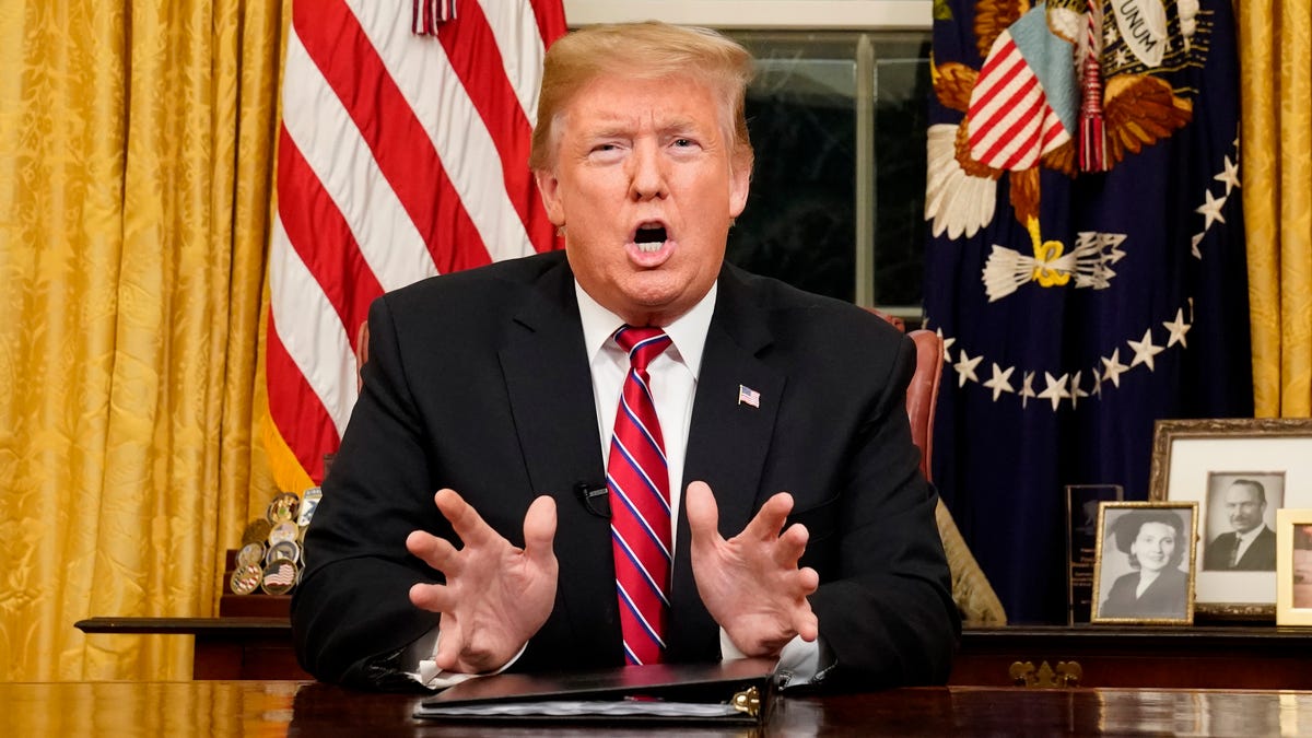 President Donald Trump speaks from the Oval Office of the White House as he gives a prime-time address about border security on Jan. 8, 2018.