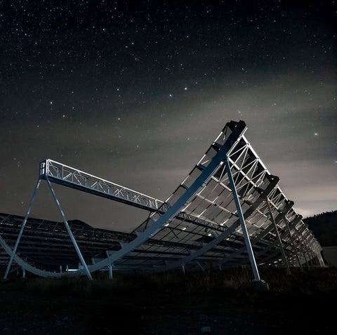 The CHIME telescope at night in British Columbia....