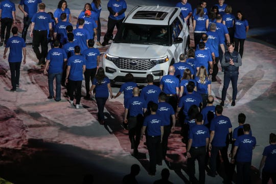 Jim Farley Ford President, Global Markets greets members of the Explorer development team during an unveiling of the all new 2020 Ford Explorer during a Ford event at Ford Field in Detroit on Wednesday, January 9, 2019.
