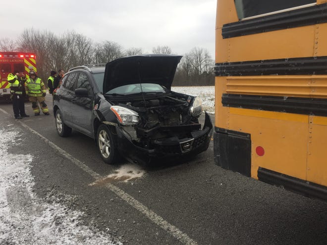 Crews on the scene of a crash involving a Southwest Licking school bus on Refugee Road on Thursday, Jan. 10, 2019.