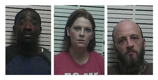 Robert McGraw, Brandy McClure and Wesley Hatchel face methamphetamine-related charges after Weakley County deputies found methamphetamine at a Dresden residence. McClure and McGraw also face aggravated child abuse and neglect charges, as three children were also present in the residence while they were allegedly smoking methamphetamine.