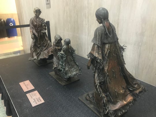 “Daughters of Peace” is a bronze sculpture by Aberdeen, SD, sculptor Benjamin Victor. The sculpture showcases two young girls sharing their dolls in a gesture of future peace as their mothers walk towards each other representing the need for effort from each generation for peace between all cultures. “Daughters of Peace” is the 2012 Sioux Falls Sculpture Walk People’s Choice Award winner.
