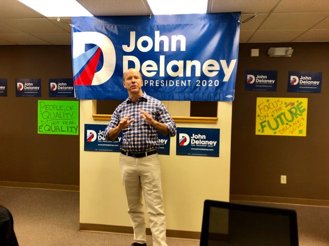 Presidential candidate John Delaney speaks to supporters at the opening of his Des Moines field office Saturday.