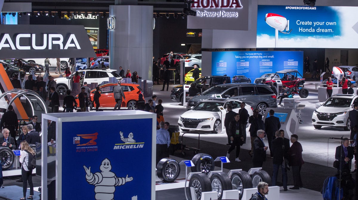 A view of the show floor during the 2019 North American International Auto Show held at Cobo Center in downtown Detroit on Monday, Jan. 14, 2019. 