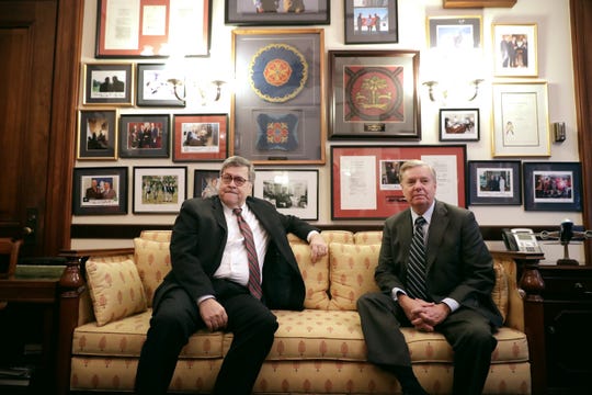Sen. Lindsey Graham, R-S.C, right, says Attorney General William Barr should be given time to sift through the Mueller report to protect grand jury information.
