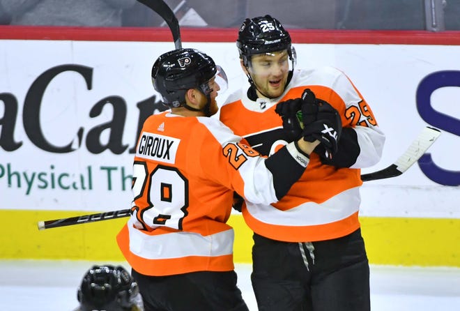 James van Riemsdyk had a hat trick in the Flyers 7-4 rout of the Minnesota Wild.
