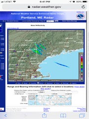 Radar blips are seen over Maine on Dec. 12. Military chaff was reportedly to blame.