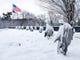 Statues at the Korean War Veterans Memorial are covered in snow in Washington, DC, on Monday.  Federal offices and schools in the nation's capital are closed following a snowstorm this weekend that left an estimated accumulation of 8 to 12 inches of snow in the area. Despite the shutdown of the federal government, the National Park Service announced it would clear snow.  Almost three hundred miles of roads and over one hundred miles of sidewalks in the greater Washington DC area fall under the jurisdiction of the National Park Service.