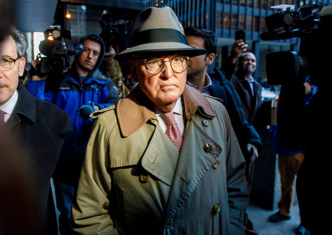 Alderman Ed Burke, 75, walks out of the Dirksen Federal Courthouse following his release after turning himself in  Jan. 3, 2019, in Chicago. Burke, one of the most powerful City Council members in Chicago, is charged with one count of attempted extortion in trying to shake down a fast-food restaurant seeking city remodeling permits, according to a federal complaint.