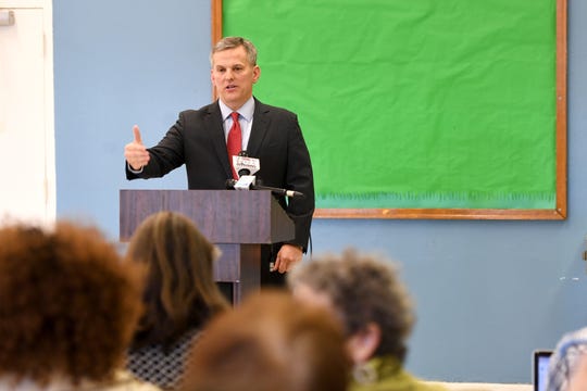 North Carolina Attorney General Josh Stein announces that he does not object to HCA's purchase of Mission Health in a press conference at the Murphy-Oakley Recreation Center on Jan. 16, 2019. 
