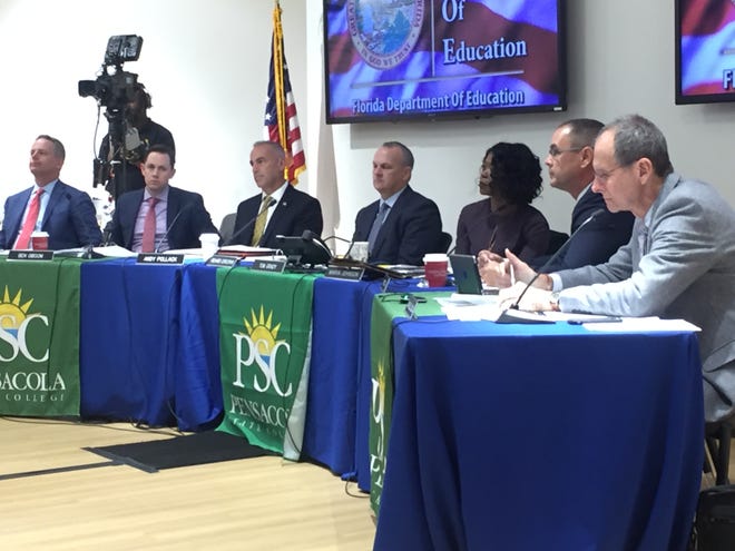 Florida Commissioner of Education Richard Corcoran and the State Board of Education meet Wednesday at Pensacola State College.