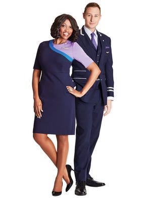 One of United's new uniform designs for flight attendants.