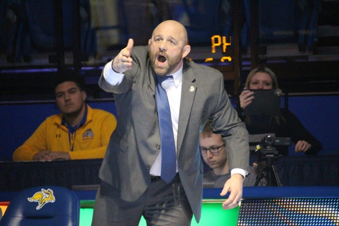 Damion Hahn gestures to the officials during last week's loss to Northern Iowa
