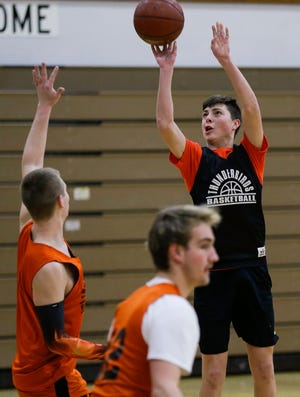Iola-Scandinavia's Justin Sivertson shoots the ball during practice earlier this week.  The Thunderbirds enter the weekend with a 13-0 record, the program's best start in more than a decade.