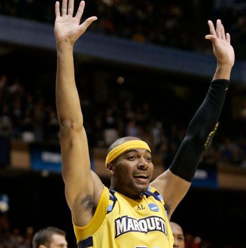 Marquette forward Lazar Hayward (32) celebrates af